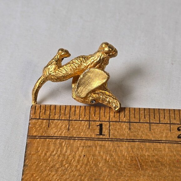 Vintage Gold Tone Dachshund Dog Lapel Pin Tie Tack Rhinestone Eyes Puppy Brooch - Picture 10 of 11